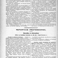 0389 - Page 388 - Partie professionnelle, Hygiène, Assistance, Mutualité, Intérêts corporatifs, Variétés. Hôpitaux de l'assistance publique de Paris. Enseignement, concours, avis divers / Reportage professionnel. Nouvelles et Informations. Faculté de médecine de Bordeaux / Deuxième congrès international des sanatoria et Maisons de santé privées