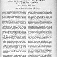 0412 - Page 411 - Partie scientifique. Travaux originaux. Intérêt de la recherche du bacille tuberculeux dans le contenu gastrique, Par le Professeur Robert Debré et MM, A. Saenz, Robert Broca et L. Costil