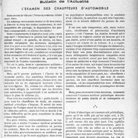 0434 - Page 433 - Partie professionnelle, Hygiène, Assistance, Mutualité, Intérêts corporatifs, Variétés. Bulletin de l’Actualité. L’examen des chauffeurs d’automobile