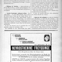 0464 - Page XI-465 - Dernières Nouvelles. Réunions médico-chirurgicales de morphologie / Hôpitaux de Toulouse / Société d’hydrologie médicale de Paris / La Ville de Cannes / Salon des Arts ménagers