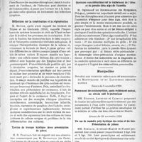0490 - Page 491 - Partie scientifique. L'Actualité scientifique. Les Sociétés Savantes. Paris. Société des chirurgiens de Paris, Séante du 18 décembre 1936. Sur les infections dites chirurgicales / Réflexions sur la cicatrisation et la régénération / Torsion de trompe kystique (avec présentation de pièce) / Quelques considérations sur le traitement de l’iléus et du pseudo-iléus aigu de l'intestin / Montpellier. Société des sciences médicales et biologiques de Montpellier et du Languedoc méditerranéen, Séance du 6 novembre 1936. Pansement des ostéomyélites, après évidement osseux, au sérum salé hypertonique, Séance du 20 novembre 1936 / Un cas de maladie poly-kystique des reins et du foie. Présentation de pièces