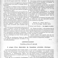 0492 - Page 493 - Partie scientifique. L'Actualité scientifique. Les Livres. Le thorax. Anatomie médico-chirurgicale, par Prof. A. Hovelacque, Librairie Maloine, Paris / Le Médecin, par Docteur Georges Laffitte, Éditions Delmas, Bordeaux / La maigreur en poésie, par Docteur Louis Robert, Édition du « Berry Médical » / Thérapeutique. A propos d’une observation de rhumatisme articulaire chronique