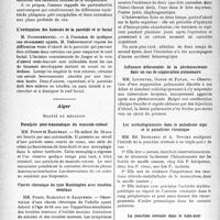 0559 - Page 560 - Partie -scientifique. L'actualité scientifique. Les Sociétés Savantes. Paris. Société d’oto-rhino-laryngologie de Paris, Séance du 26 novembre 1936. Phlegmon périamygdalien. Propagation aux loges parotidienne et sous-maxillaire / L’extirpation des tumeurs de la parotide et le facial / Alger. Société de médecine. Paralysie poste-traumatique du musculo-cutané / Chorée chronique du type Huntington avec troubles mentaux / Echinococcose pulmonaire chez une fillette / influence défavorable de la phrénicectomie dans un cas de suppuration pulmonaire / Les médullogrammes dans le paludisme aigu et le paludisme chronique / La ponction sternale dans le kala-azar