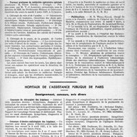 0586 - Page 587 - Partie professionnelle, Hygiène, Assistance, Mutualité, Intérêts corporatifs, Variétés. Faculté de médecine de Paris. Enseignement et actes de la Faculté / Hôpitaux de l'assistance publique de Paris. Enseignement, concours, avis divers