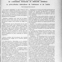 0628 - Page 629 - Partie scientifique. L’actualité scientifique. Les Congrès. XXIVe Session d’assises médicales de l’assemblée Française de médecine générale. La primo-infection tuberculeuse de l'adolescent et de l'adulte, par Germain Blechmann