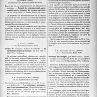 0632 - Page 633 - Partie scientifique. L’actualité scientifique. Les Livres. Recueil des renseignements administratifs pour les médecins des régions maritimes, par Marcel Le Bras, Imprimerie Anger, Lannion (Côtes-du-Nord) / La radiesthésie devant la physique, par Docteur M. Ameline, A. Costes, éditeur, Paris / Les métrorragies ménopausiques et poste-ménopausiques, Raymond Imbert, Michel Mosinger et H. Halmovici, J. -B, Baillière et Fils, éditeurs, Paris (VIe) / Duchenne de Boulogne, par Paul Guilly, J. -B. Baillière et Fils, éditeurs, Paris (VIe)