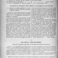 0675 - Page 676 - Hygiène publique. Maladies vénériennes. Circulaires Ministérielles du 10 décembre 1936 relatives à la prophylaxie / Circulaire du 12 janvier 1937 relative à la propagande antivénérienne / Maladies contagieuses. Décret du 11 novembre 1936 relatif à la déclaration des maladies contagieuses / Décret du 21 décembre 1936 fixant les conditions de déclaration de certaines maladies contagieuses