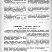 0705 - Page 706 - Partie scientifique. Travaux originaux. Les reins qui trompent, A propos de l’article de M. le Professeur Marion (Concours Médical du 17 janvier 1937) [Docteur E. Damey] / Aphorismes de chirurgie infantile sur les hernies des nourrissons [P. Lacroix]