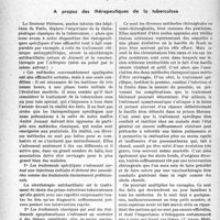0719 - Page 720 - Partie scientifique. L’actualité scientifique. Thérapeutique. A propos des thérapeutiques de la tuberculose