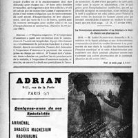 0899 - Page 898-XIV - A travers l’officiel. Réponses des ministres aux questions des parlementaires. Remboursement des frais de séjour dans un sanatorium aux assurés sociaux / La Commission administrative d’un hôpital a le droit de choisir son pharmacien