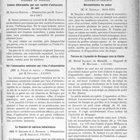 0920 - Page 919 - Partie scientifique. L’actualité scientifique. Les Sociétés Savantes. Paris. Académie de médecine. Lésions déterminées par une variété d’anémones de mer, (16-2-1937) / Sur l’intoxication saturnine par l’eau d’alimentation, (2-2-1937) / Le fluorure de calcium intraveineux, (9-2-1937) / Académie de chirurgie. Reconstitution du pouce, (18-11-1936) / Torsion de l’hydatide de Morgagni chez la fillette, (4-11-1936)