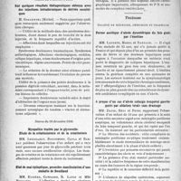 0923 - Page 922 - Partie scientifique. L’actualité scientifique. Les Sociétés Savantes. Montpellier. Société des Sciences médicales et biologiques de Montpellier et du Languedoc méditerranéen. Séance du 4 décembre 1936 / Séance du 18 décembre 1936 / Toulouse. Société de médecine, chirurgie et pharmacie. Forme ascitique d’abcès dysentérique du foie guéri par l’émétine / A propos d’un cas d’abcès subaigu temporal gauche guéri par ablation totale sans drainage