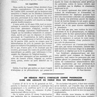 0931 - Page 930 - Partie professionnelle, Hygiène, Assistance, Mutualité, Intérêts corporatifs, Variétés. Bulletin de l'Actualité. Pharmacies d’hôpitaux — La concurrence faite aux pharmaciens et médecins pro pharmaciens. Le jurisprudence. La délivrance des médicaments toxiques / Les impositions / Un médecin peut-il s’installer comme pharmacien dans une localité ou exerce déjà un pro pharmacien ?