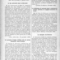 0985 - Page 984 - Partie scientifique. L'actualité scientifique. La Presse. De l’influence de l’infection dentaire sur les affections cutanées [(Rev. méd. de Nancy, 1er janvier 1937)] / Le hile pulmonaire dans la tuberculose [(Ann. médico-chir, 15 novembre 1936)] / Les paralysies d’origine cérébrale chez les anciens traumatisés cranio-cérébraux [(Annales de médecine, décembre 1936)] / Les infiltrations de novocaïne dans le traitement de quelques affections de l’appareil locomoteur du cheval [(Maroc Médical, 15 décembre 1936)] / La méningite séro-fibrineuse [(Revue de Sensibilisation, décembre 1936)]