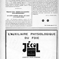 1047 - Page 1046-XIV - A travers l’officiel. Enseignement de la médecine / Asiles publics d'aliénés / Réponse d’un ministre à la question d’un parlementaire. Les assurés facultatifs agricoles sont soumis à un examen médical