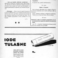 1111 - Page 1110-X - Dernières nouvelles. Syndicat médical de la Creuse / Distinctions honorifiques / Aide aux familles médicales nombreuses / Nécrologie [Madame Savatier] / A travers l’officiel. Décret du 22 mars 1937 déterminant les modalités d’application de la semaine de 40 heures dans les hôpitaux, hospices, cliniques, dispensaires, maisons de santé, asiles d’aliénés, et tous établissements hospitaliers / Légion d’honneur / Décret du 17 mars 1937 fixant la composition du jury du concours aux emplois de médecin des asiles de la Seine