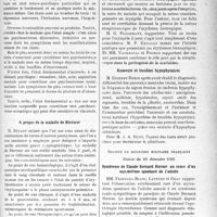 1134 - Page 1133 - Partie scientifique. L’actualité scientifique. Les Sociétés Savantes. Paris. Société médico-chirurgicale des hôpitaux libres, Séance du 5 janvier 1937. Structure et classification des psychonévroses / A propos de la maladie de Biermer / Erysipèle contracté auprès d’un érythème scarlatiniforme du neuvième jour / Anorexie et troubles hypophysaires / Société de médecine militaire Française, Séance du, 10 décembre 1936. Syndrome de Claude Bernard Horner au cours d’un myxœdème spontané de l’adulte / A propos des calculs vésicaux