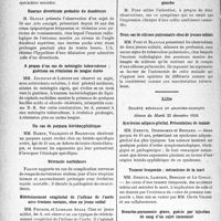 1135 - Page 1134 - Partie scientifique. L’actualité scientifique. Les Sociétés Savantes. Paris. Société de médecine militaire Française, Séance du, 10 décembre 1936. A propos des calculs vésicaux / Enorme diverticule probable du duodénum / A propos d’un cas de méningite tuberculeuse ; guérison ou rémission de longue durée / Un cas de purpura hérédosyphilitique / Névraxite morbilleuse / Rétrécissement congénital de l’isthme de l’aorte avec érosions costales, chez un jeune soldat / Point de côté thoracique et colite amibienne de l’angle gauche / Deux cas de silicose pulmonaire chez de jeunes soldats / Lille. Société médicale et anatomo-clinique, Séance du Mardi 22 décembre 1936. Syndrome adiposo-génital. Présentation de malade / Tumeur temporale ; mécanisme de la mort / Broncho-pneumonie grave, guérie par injection de sang d’un sujet immunisé