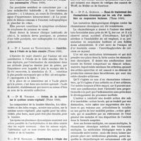 1208 - Page 1207 - Partie scientifique. L'actualité scientifique. Les thèses. Paralysies multiples des nerfs crâniens par métastases au cours des néoplasies pulmonaires, par Dr A. Chartier (Thèse 1936) / Contribution à l’étude de la folie simulée, par Dr J. Laruë (Thèse 1936) / Action de la lumière sur le système neuro-végétatif, par Dr M. Vincent (Thèse 1936) / Contribution à l’étude des grands kystes embryonnaires de l’utérus, par Dr H. Nicollet (Thèse, 1936) / Essai de traitement des rhumatismes chroniques par les sels d’or insolubles en suspension huileuse, par Dr P. -L. Guénon (Thèse 1936) / Valeur pronostique des nettoyages radiologiques chez les tuberculeux pulmonaires, par Dr S. Schefler (Thèse 1937)