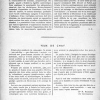 1285 - Page 1284 - Partie professionnelle, Hygiène, Assistance, Mutualité, Intérêts corporatifs, Variétés. Médecine légale. Mouvements spontanés après le moment apparent de la mort / Yeux de chat