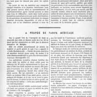 1293 - Page 1292 - Partie professionnelle, Hygiène, Assistance, Mutualité, Intérêts corporatifs, Variétés. Médecine légale. Service de santé en campagne. Équipe chirurgicale. Chantier chirurgical, par le Docteur Georges Huguet / A propos de tarifs médicaux