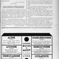1592 - Page LVII-1585 - A travers l’officiel. Réponses des ministres aux questions des parlementaires. Le prélèvement sur les honoraires des médecins civils membres de la Commission consultative médicale / Les prix des Facultés de médecine peuvent être décernés plusieurs fois au même bénéficiaire / Pour éviter certains accidents sériques