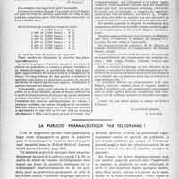 1707 - Page 1700 - Partie professionnelle, Hygiène, assistance, mutualité, intérêts corporatifs, variétés. Bulletin de l’Actualité. Mutualité familiale et professionnelle du corps médical Français. Assemblée générale ordinaire du 29 avril 1937 / La publicité pharmaceutique par télégramme