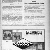 1720 - Page LVII-1713 - Correspondance. Application des tarifs d’honoraires. Radio effectuée au domicile du blessé (prix de location de l'appareil) / Fiscalité. Cessation d'exercice. Patente