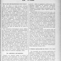 1832 - Page 1825 - Partie scientifique. L'actualité scientifique. La presse. Sur les causes des bronchiectasies dans l’enfance [(Revue de médecine, décembre 1936)] / Les septicémies poste-angineuses [(Paris Médical, 13 mars 1937)] / L’influenza expérimentale des furets et des souris [(La Presse Médicale, 3 avril 1937)]