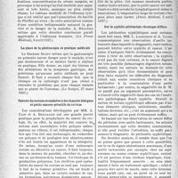 1833 - Page 1826 - Partie scientifique. L'actualité scientifique. La presse. L’influenza expérimentale des furets et des souris [(La Presse Médicale, 3 avril 1937)] / La place de la gastroscopie en pratique médicale [(Le Scalpel, 27 mars 1937)] / Cancers du rectum secondaires à des tumeurs bénignes et petits cancers primitifs du rectum [(Paris Médical, 3 avril 1937)] / Sur la syphilis péritonéale chronique diffuse [(Journ. des Sc. Méd. de Lille, 21 mars 1937)]
