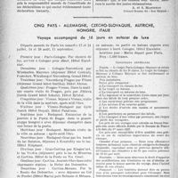 1853 - Page 1846 - Partie professionnelle, Hygiène, assistance, mutualité, intérêts corporatifs, variétés. L’actualité professionnelle. Variétés. Lutte contre le péril fiscal / Cinq pays : Allemagne, Tchécoslovaquie, Autriche, Hongrie, Italie. Voyage accompagné de 16 jours en autocar de luxe