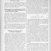 1903 - Page 1896 - Partie scientifique. L'actualité scientifique. Les sociétés savantes. Lille. Société médicale et anatomo-clinique, Séance du 26 janvier 1937. Hypospade, classé à tort dans le sexe féminin / Résultat immédiat d’une isophénolisation des pédicules thyroïdiens, pour arthrite traumatique de la hanche. Présentation de malade / Perforation du rectum par effort, considérations thérapeutiques / Tuberculose urinaire, suivie pendant plus de onze ans / Société Médicale de Royat