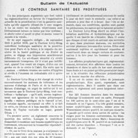 1906 - Page 1899 - Partie professionnelle, Hygiène, assistance, mutualité, intérêts corporatifs, variétés. Bulletin de l’Actualité. Le contrôle sanitaire des prostituées