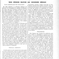 1970 - Page 1965 - Partie professionnelle, Hygiène, assistance, mutualité, intérêts corporatifs, variétés. L’actualité professionnelle. Informations judiciaires. Trois décisions relatives aux honoraires médicaux