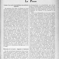 2038 - Page 2031 - Partie Scientifique. L’actualité scientifique. La Presse. A propos d’un cas de coma diabétique sans acétonurie apparente [(Bull. soc. scientifique de Bretagne gasc. 3 et 4, 1936)] / Tuberculose de la hanche : diagnostic et traitement [(Bull. de l’Ass. des médecins de lang. Français. de l’Amérique du Nord, avril 1937)]