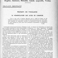 2046 - Page 2039 - Partie Professionnelle, Hygiène, Assistance, Mutualité, Intérêts corporatifs, Variétés. Travaux originaux. Bulletin de l'Actualité. La nomenclature des actes de chirurgie