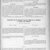 2050 - Page 2043 - Partie Professionnelle, Hygiène, Assistance, Mutualité, Intérêts corporatifs, Variétés. Travaux originaux. Bulletin de l'Actualité. La protection de la santé publique par la répression de l’exercice illégal de la médecine. Article 18 / Article 19 / Article 20 / Proposition de loi réprimant l’exercice illégal de la médecine (y compris l'art dentaire), Loi du 30 novembre 1892
