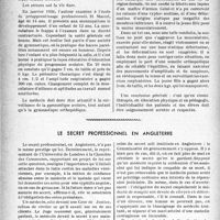 2055 - Page 2048 - Partie Professionnelle, Hygiène, Assistance, Mutualité, Intérêts corporatifs, Variétés. L’actualité Professionnelle. Éducation physique. Les erreurs dans les exercices gymnastiques, d’après le Docteur René Ledent / Le secret professionnel en Angleterre [Ph. Dally]