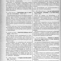 2107 - Page 2100 - Partie Scientifique. L'Actualité scientifique. Les Thèses. Contribution à l’étude des septicémies à staphylocoques, par Dr B. Corcuff (Thèse 1937) / Bactériologie dans le traitement des coli-bacilloses, par Dr H. Batier (Thèse 1937) / Abcès sous-uréthraux chez la femme, par Dr M. Jaupitre (Thèse 1937) / L’angine à microbes anaérobies, par Dr R. Allaud (Thèse 1937) / La cure hydrominérale de l’arthritisme précipitant à La Roche-Posay, par Dr A. Berjonneau (Thèse 1936) / Ruptures et désinsertions de la longue portion du biceps brachial et de son tendon, par Dr L. -M. Bernard (Thèse 1937)