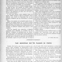 2111 - Page 2104 - Partie Professionnelle, Hygiène, Assistance, Mutualité, Intérêts corporatifs, Variétés. Travaux originaux. Bulletin de l’Actualité. Défense du médecin et secret professionnel / Taxe municipale sur les plaques de portes