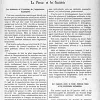 2112 - Page 2105 - Partie Professionnelle, Hygiène, Assistance, Mutualité, Intérêts corporatifs, Variétés. L'Actualité professionnelle. La Presse. Les tendances et l’évolution de l’organisation hospitalière [(Revue des Hôpitaux, 30 avril 1937)] / Les rapports entre le Corps médical belgeet les institutions mutualistes [(Informations sociales, 3 mai 1937)]