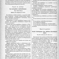 2225 - Page 2218 - Partie Scientifique. L'actualité scientifique. Les Congrès. Congrès des médecins aliénistes et neurologistes de France et des pays de langue Française, XLIe session — Nancy (30 juin-5 juillet 1937), Professeur P. Combemale. Rapport de médecine légale psychiatrique. Les règles à observer du point de vue neuro-psychiatrique dans l’incorporation des recrues - par le médecin-commandant Bernard Pommé / Rapport de neurologie. Les atrophies cérébelleuses - par Noël Péron / Rapport de psychiatrie. Étude biologique des délires alcooliques aigus - par M. le Docteur R. Bargues
