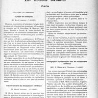 2278 - Page 2271 - Partie Scientifique. L'actualité scientifique. Les sociétés savantes. Paris. Académie de chirurgie. A propos des ostéolyses, (7-4-1937) / Sur le traitement des traumatismes cérébraux, (17-3-1937) / Radiographies systématiques dans les traumatismes cérébraux, (7-4-1937)