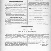 2293 - Page 2286 - Partie Professionnelle, Hygiène, Assistance, Mutualité, Intérêts corporatifs, Variétés. Travaux originaux. Mutualité familiale. Réunion du Conseil d’Administration du 28 juin 1937. Pensions aux veuves / Ratifications d’admissions / Admissions provisoires / Admissions aux pensions de retraite / Variétés. Louis XI et la malariathérapie [Dr Maurice Petit]