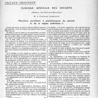 2320 - Page 2313 - Partie Scientifique. Travaux originaux. Clinique médicale des enfants, (Hôpital des Enfants Malades), M. le Professeur Nobécourt. Pleurésies purulentes à pneumocoques du sommet et de la région antérieure