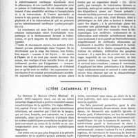 2329 - Page 2322 - Partie Scientifique. Travaux originaux. Clinique médicale des enfants, (Hôpital des Enfants Malades), M. le Professeur Nobécourt. L’instabilité vago-sympathique, et son rôle dans l’évolution de la tuberculose pulmonaire, par Louis Michon Jean Chaize et Henri Mollard / Ictère catarrhal et syphilis
