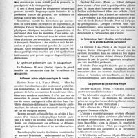 2443 - Page 2436 - Partie Scientifique. L'actualité scientifique. Les Congrès. Journées internationales de pathologie et d’organisation du travail, (Paris, 1-6 juin 1937). Communications. Les annexites chez les femmes au travail / Les dermatoses professionnelles / Le syndrome pulmonaire dans le manganisme / Arthroses micro-polytraumatiques du coude / Le benzénisme larvé chez les ouvriers d’usines de la grande banlieue parisienne / La question du plomb tétra-éthyle