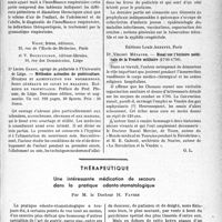 2446 - Page 2439 - Partie Scientifique. L'actualité scientifique. Les Livres. Traitement des déviations de la colonne vertébrale et de l’insuffisance respiratoire, par Dr Marie Negeotte-Wilbouchewitch, J. -B. Baillière et Fils, éditeurs, Paris (VIe) / Méthodes actuelles de puériculture, par Dr Lucien Garot, Vigot, frères, éditeurs, et Y. Bourguignon, éditeur-libraire, Paris / Essai sur l’histoire médicale de la Vendée militaire (1793-1796), par Dr Vincent Ménager, Éditions Louis Arnette, Paris / Thérapeutique. Une intéressante médication de secours dans la pratique odonto-stomatologique, par M. le Docteur H. Favier