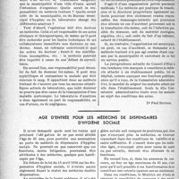 2451 - Page 2444 - Partie Professionnelle, Hygiène, Assistance, Mutualité, Intérêts corporatifs, Variétés. Travaux originaux. Bulletin de l’Actualité. Service municipal de transfusion sanguine / Age d’entrée pour les médecins de dispensaires d’hygiène sociale