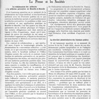 2452 - Page 2445 - Partie Professionnelle, Hygiène, Assistance, Mutualité, Intérêts corporatifs, Variétés. L'actualité professionnelle. La Presse et les Sociétés. La collaboration des médecins à la médecine préventive en Meurthe-et-Moselle / La direction administrative des hôpitaux publics